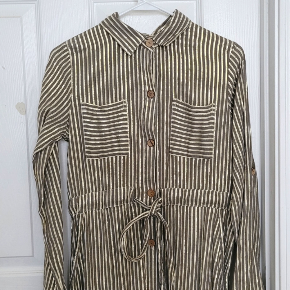 Rayon/cotton blend midi shirt dress
